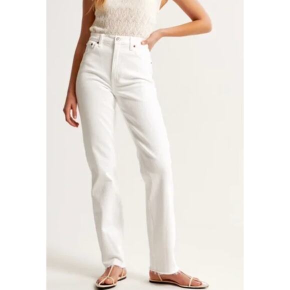 Abercrombie & Fitch The '90s Straight Ultra High Rise White Cream 16 - Picture 1 of 7
